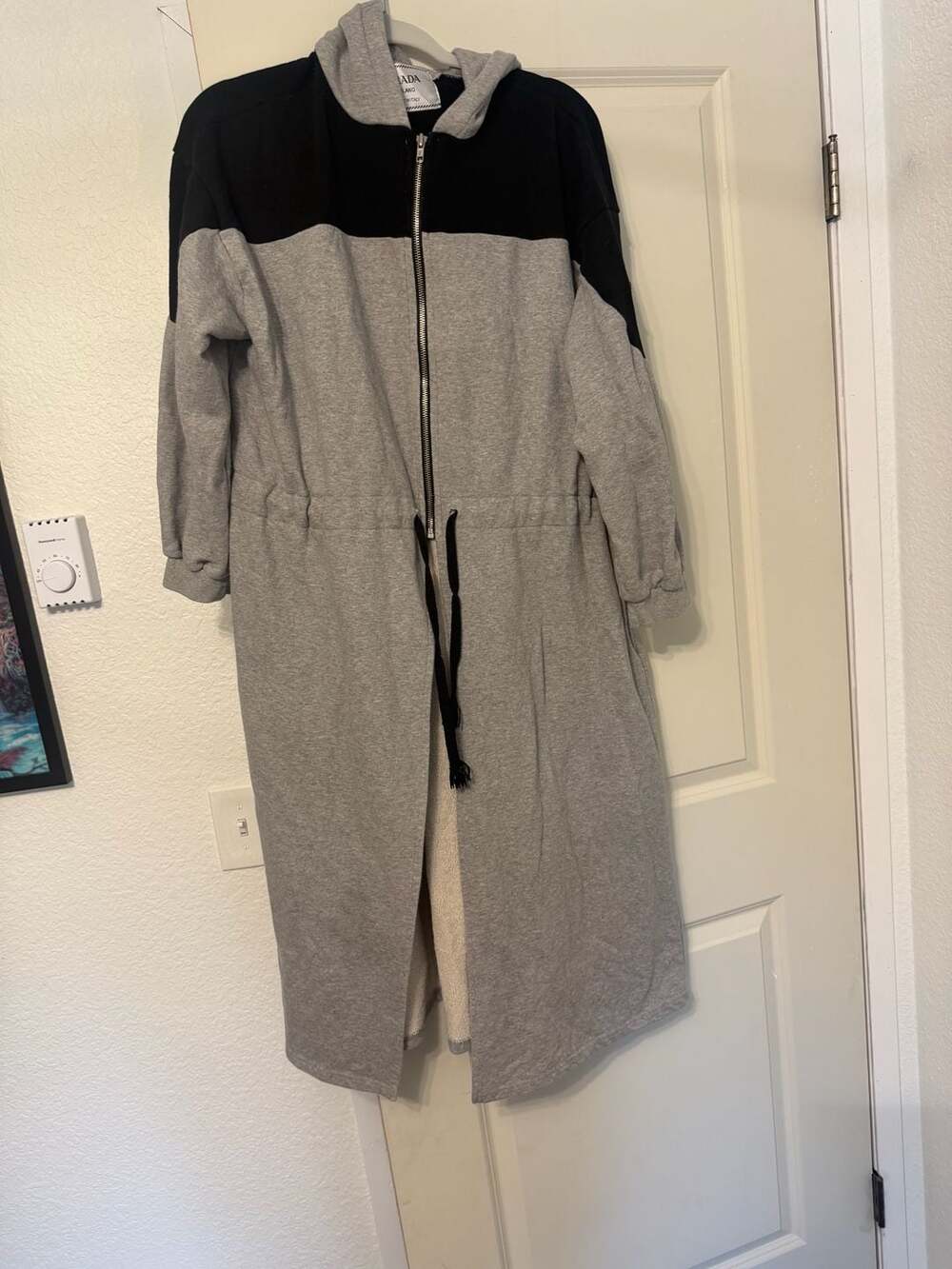 Prada Cotton Colorblock Hooded Sweatshirt Dress Grey Black